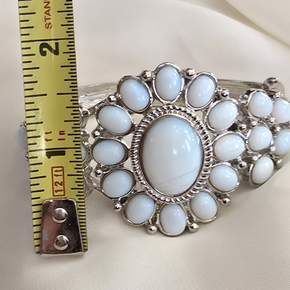 Opalite Silvertone Hinged Bangle - image 4